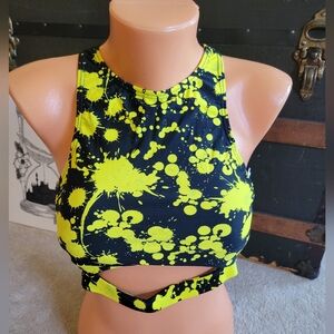 NWT Kingdom & State Racerback Black & Yellow Swim Top Sz Large